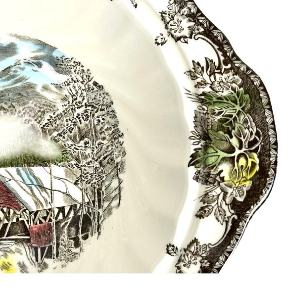 Johnson Bros Friendly Village England Covered Bridge Wide Handled Serving Bowl! - Picture 6 of 10